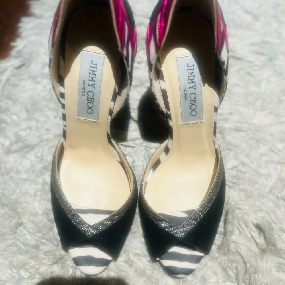 Jimmy Choo d’orsay Black and Pink Women's Peep Toe Heels Authentic - Picture 10 of 12